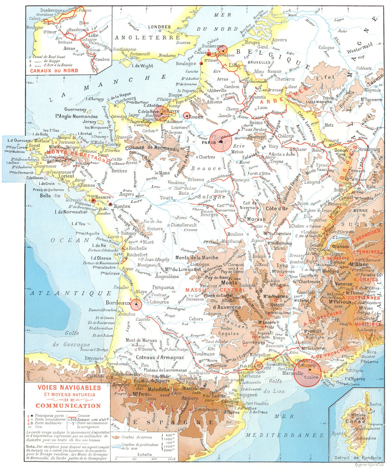 FRANCE. Voies Navigables Communication; maps Canaux Nord; Corse (Corsica)  1900